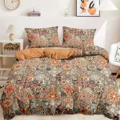 Mandala Bohemian Duvet Cover Full Size Bedding Set Cotton Bed Sets Quilt Cover Soft Lightweight Comforter Cover with 2 Pillowcases for Summer Spring Vintage Ethnic