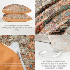 Mandala Bohemian Duvet Cover Full Size Bedding Set Cotton Bed Sets Quilt Cover Soft Lightweight Comforter Cover with 2 Pillowcases for Summer Spring Vintage Ethnic