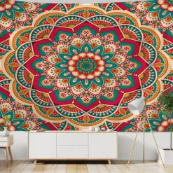 Mandala Bohemian Indian Wall Tapestry Art Decor Blanket Curtain Hanging Home Bedroom Living Room Dorm Decoration Boho Hippie Psychedelic Floral Flower Lotus