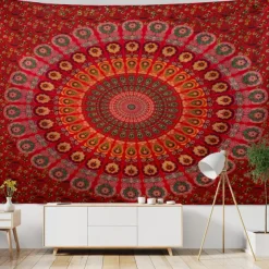 Mandala Bohemian Indian Wall Tapestry Art Decor Blanket Curtain Hanging Home Bedroom Living Room Dorm Decoration Boho Hippie Psychedelic Floral Flower Lotus