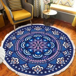 Mandala Tassel Round Carpet Area Rug Ethnic Style Room Living Room Bedroom Coffee Table Floor Mat