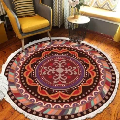 Mandala Tassel Round Carpet Area Rug Ethnic Style Room Living Room Bedroom Coffee Table Floor Mat