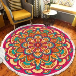 Mandala Tassel Round Carpet Area Rug Ethnic Style Room Living Room Bedroom Coffee Table Floor Mat