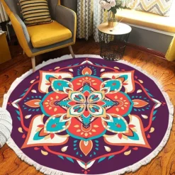 Mandala Tassel Round Carpet Area Rug Ethnic Style Room Living Room Bedroom Coffee Table Floor Mat