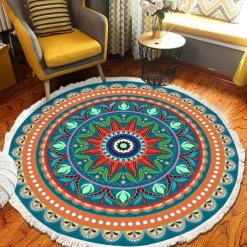 Mandala Tassel Round Carpet Area Rug Ethnic Style Room Living Room Bedroom Coffee Table Floor Mat