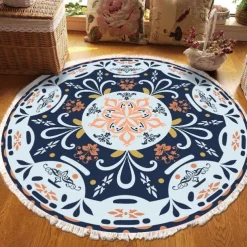 Mandala Tassel Round Carpet Area Rug Ethnic Style Room Living Room Bedroom Coffee Table Floor Mat