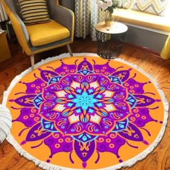 Mandala Tassel Round Carpet Area Rug Ethnic Style Room Living Room Bedroom Coffee Table Floor Mat