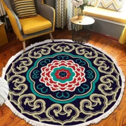 Mandala Tassel Round Carpet Area Rug Ethnic Style Room Living Room Bedroom Coffee Table Floor Mat
