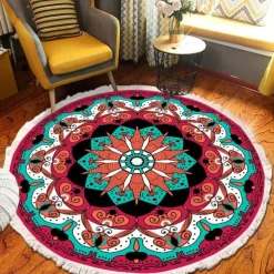 Mandala Tassel Round Carpet Area Rug Ethnic Style Room Living Room Bedroom Coffee Table Floor Mat