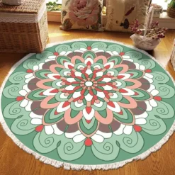 Mandala Tassel Round Carpet Area Rug Ethnic Style Room Living Room Bedroom Coffee Table Floor Mat