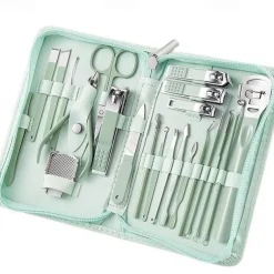 Manicure Set Nail Clippers Pedicure Kit -22 Pieces Stainless Steel Professional Manicure Kit Grooming Kits Nail Care Tools with Luxurious Travel Leather Case Gift Box Blue Green