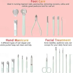 Manicure Set Nail Clippers Pedicure Kit -22 Pieces Stainless Steel Professional Manicure Kit Grooming Kits Nail Care Tools with Luxurious Travel Leather Case Gift Box Blue Green