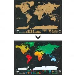 Map World Edition Large Black Gold Style Scratchable Travel Map Hanging Picture Luxury World Map Designed for Travelers