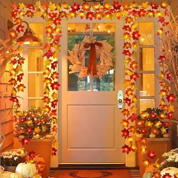 Maple Leaf Lantern String Halloween Fall Thanksgiving Lantern String 6M 40 LEDs 3M 20LEDs 1.5M 10LEDs Battery or USB Powered Indoor and Outdoor Garden Decorative Light String