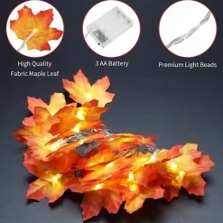 Maple Leaf String Lights Fall Decoration Fall Garland Lights 3m 20LEDs Battery Operated for Outdoor Home Thanksgiving/Halloween Party Decoration
