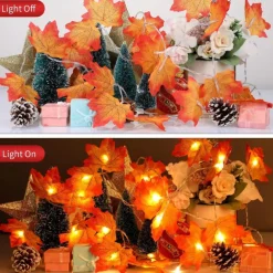 Maple Leaf String Lights Fall Decoration Fall Garland Lights 3m 20LEDs Battery Operated for Outdoor Home Thanksgiving/Halloween Party Decoration