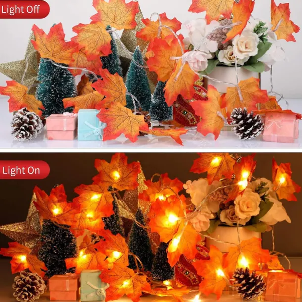 Maple Leaf String Lights Fall Decoration Fall Garland Lights 3m 20LEDs Battery Operated for Outdoor Home Thanksgiving/Halloween Party Decoration