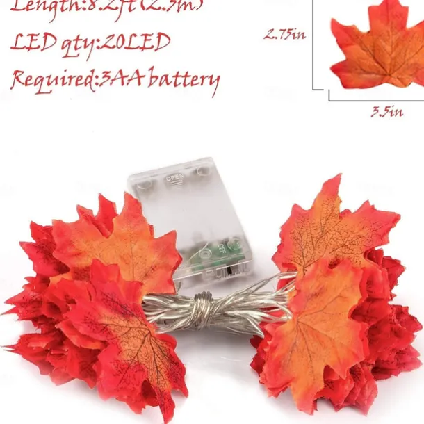Maple Leaf String Lights Fall Decoration Fall Garland Lights 3m 20LEDs Battery Operated for Outdoor Home Thanksgiving/Halloween Party Decoration