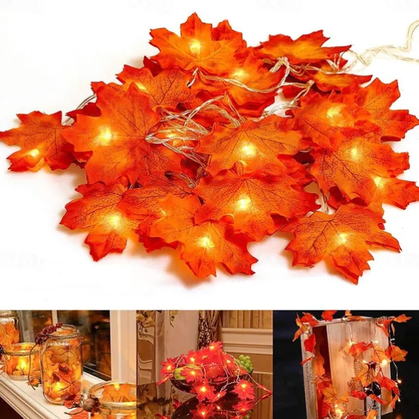 Maple Leaf String Lights Fall Decoration Fall Garland Lights 3m 20LEDs Battery Operated for Outdoor Home Thanksgiving/Halloween Party Decoration