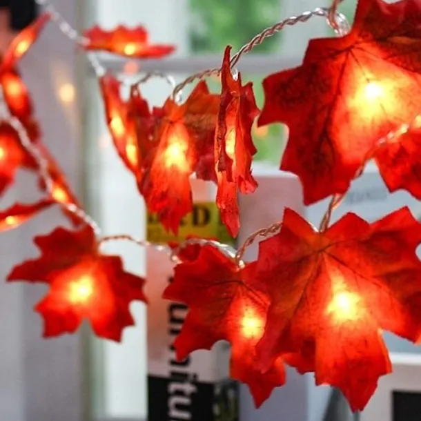 Maple Leaf String Lights Fall Decoration Fall Garland Lights 3m 20LEDs Battery Operated for Outdoor Home Thanksgiving/Halloween Party Decoration