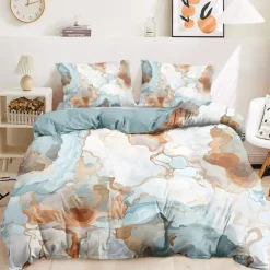 Marble Print Duvet Cover Full Size Bedding Set Bed Sets Quilt Cover Soft Lightweight Comforter Cover with 2 Pillowcases for Summer Spring