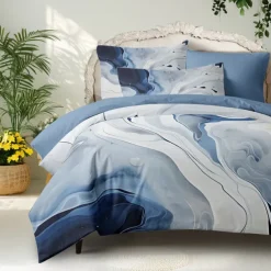 Marble Print Duvet Cover Full Size Bedding Set Bed Sets Quilt Cover Soft Lightweight Comforter Cover with 2 Pillowcases for Summer Spring