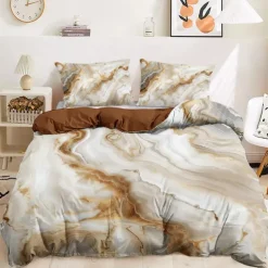 Marble Print Duvet Cover Full Size Bedding Set Bed Sets Quilt Cover Soft Lightweight Comforter Cover with 2 Pillowcases for Summer Spring
