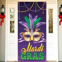 Mardi Gras Carnival Door Covers Door Tapestry Door Curtain Decoration Backdrop Door Banner for Front Door Farmhouse Holiday Party Decor Supplies
