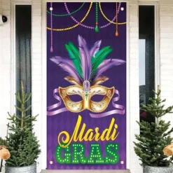Mardi Gras Carnival Door Covers Door Tapestry Door Curtain Decoration Backdrop Door Banner for Front Door Farmhouse Holiday Party Decor Supplies