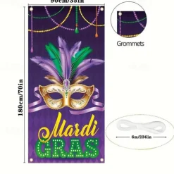 Mardi Gras Carnival Door Covers Door Tapestry Door Curtain Decoration Backdrop Door Banner for Front Door Farmhouse Holiday Party Decor Supplies