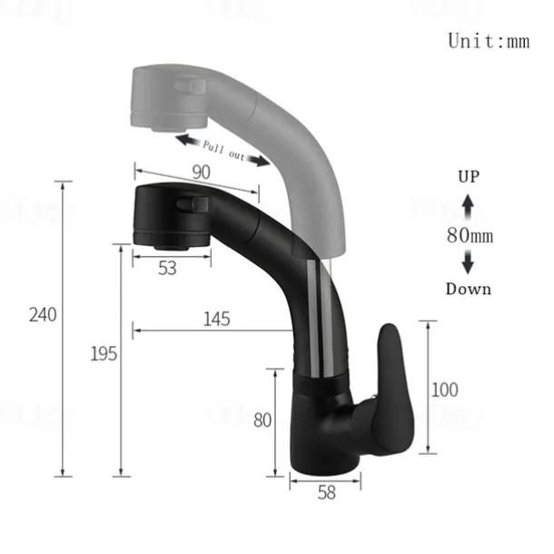 Matte Black Bathroom Basin Faucet Pull Out Spout Rotatable Liftable Body Deck Mounted Hot and Cold Water Mixer Tap