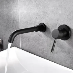 Matte Black Bathroom Sink Faucet Brass Wall Installation Basin Faucet Cold and Hot Water Mixer Tap Contemporary