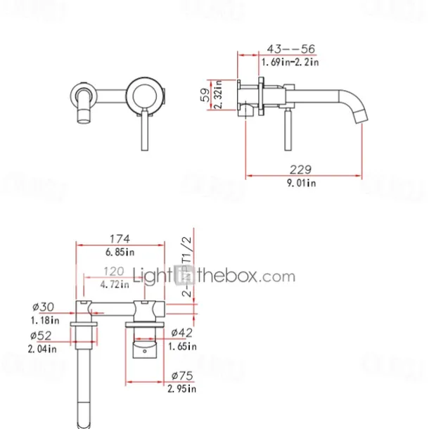 Matte Black Bathroom Sink Faucet Brass Wall Installation Basin Faucet Cold and Hot Water Mixer Tap Contemporary