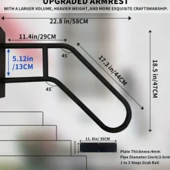 Matte Black Modern U-shaped 1pc Metal Handrail For Outdoor Steps, Wall-Mounted Safety Staircase Grab Rail, Modern Entryway Railing, With Plate Thickness And Installation Hardware