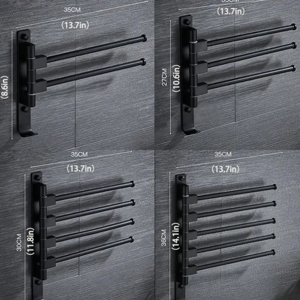 Matte Black Towel Bar with Hook,Self Adhesive Wall Mounted Swing Arm Contemporary Aluminum Multi Rods Towel Bar 1PC