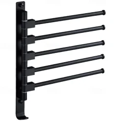 Matte Black Towel Bar with Hook,Self Adhesive Wall Mounted Swing Arm Contemporary Aluminum Multi Rods Towel Bar 1PC