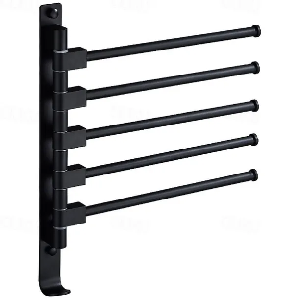 Matte Black Towel Bar with Hook,Self Adhesive Wall Mounted Swing Arm Contemporary Aluminum Multi Rods Towel Bar 1PC