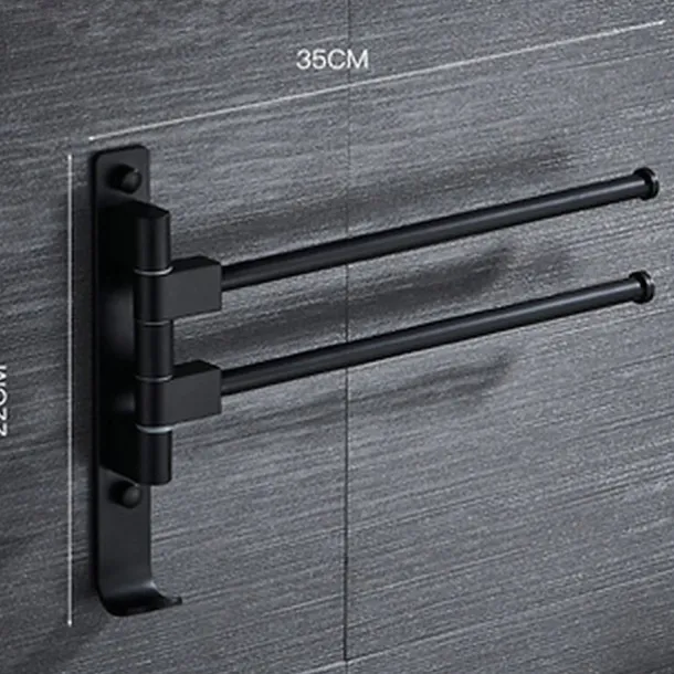 Matte Black Towel Bar with Hook,Self Adhesive Wall Mounted Swing Arm Contemporary Aluminum Multi Rods Towel Bar 1PC
