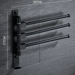 Matte Black Towel Bar with Hook,Self Adhesive Wall Mounted Swing Arm Contemporary Aluminum Multi Rods Towel Bar 1PC