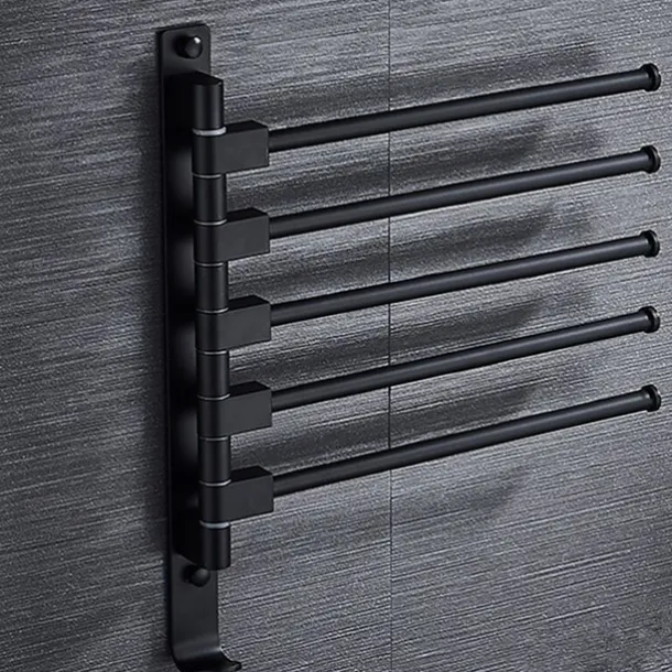 Matte Black Towel Bar with Hook,Self Adhesive Wall Mounted Swing Arm Contemporary Aluminum Multi Rods Towel Bar 1PC