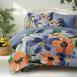 Meadow Floral Duvet Cover Set Cotton Brushed Pattern Set Soft 3-Piece Luxury Bedding Set Home Decor Gift Twin Full King Queen Size Duvet Cover