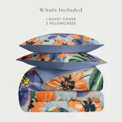 Meadow Floral Duvet Cover Set Cotton Brushed Pattern Set Soft 3-Piece Luxury Bedding Set Home Decor Gift Twin Full King Queen Size Duvet Cover