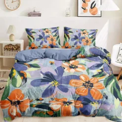 Meadow Floral Duvet Cover Set Cotton Brushed Pattern Set Soft 3-Piece Luxury Bedding Set Home Decor Gift Twin Full King Queen Size Duvet Cover