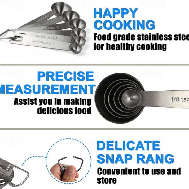 Measuring Spoon Set Stainless Steel Measuring Spoons Set of 6 Metal Measuring Spoon for Measuring Dry and Liquid Ingredients of Cooking Baking