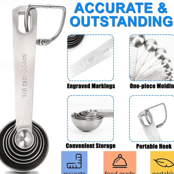 Measuring Spoon Set Stainless Steel Measuring Spoons Set of 6 Metal Measuring Spoon for Measuring Dry and Liquid Ingredients of Cooking Baking