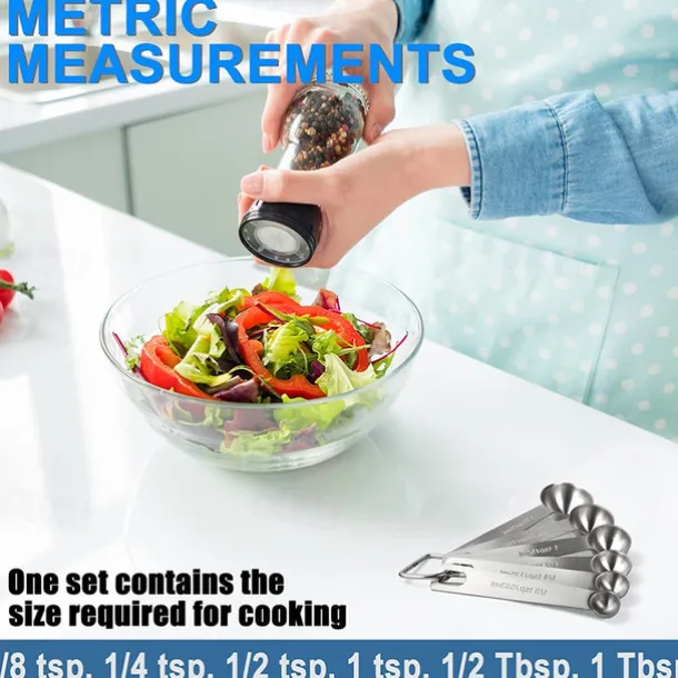 Measuring Spoon Set Stainless Steel Measuring Spoons Set of 6 Metal Measuring Spoon for Measuring Dry and Liquid Ingredients of Cooking Baking