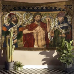 Medieval Tapestry Middle Age Tapestry Religious Art Large Tapestry Mural Decor Photograph Backdrop Home Bedroom Living Room Decoration Christ of Mercy between the Prophets David and Jeremiah