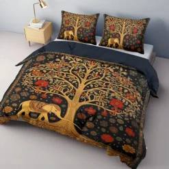 Medieval The Tree of Life Pattern Duvet Cover Set Set Soft 3-Piece Luxury Cotton Bedding Set Home Decor Gift King Queen Duvet Cover
