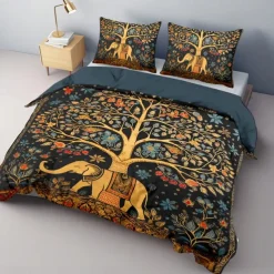 Medieval The Tree of Life Pattern Duvet Cover Set Set Soft 3-Piece Luxury Cotton Bedding Set Home Decor Gift King Queen Duvet Cover