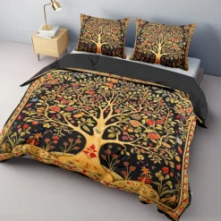 Medieval The Tree of Life Pattern Duvet Cover Set Set Soft 3-Piece Luxury Cotton Bedding Set Home Decor Gift King Queen Duvet Cover